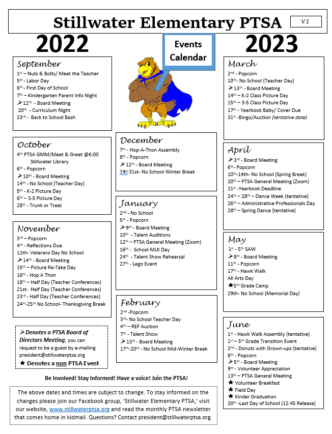 Stillwater Calendar - Stillwater PTSA